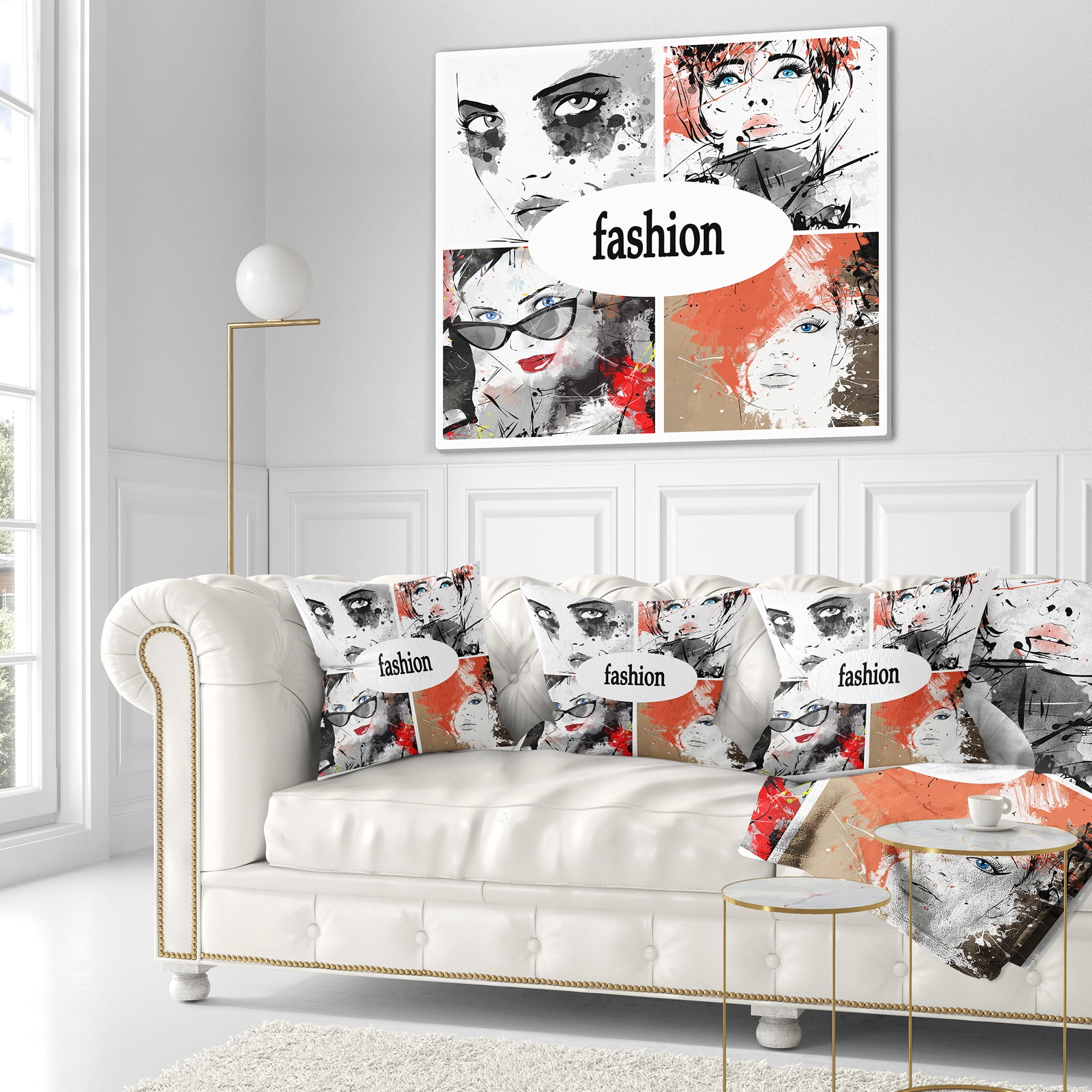 Designart Collage of Girls - Abstract Portrait Throw Pillow - 18x18