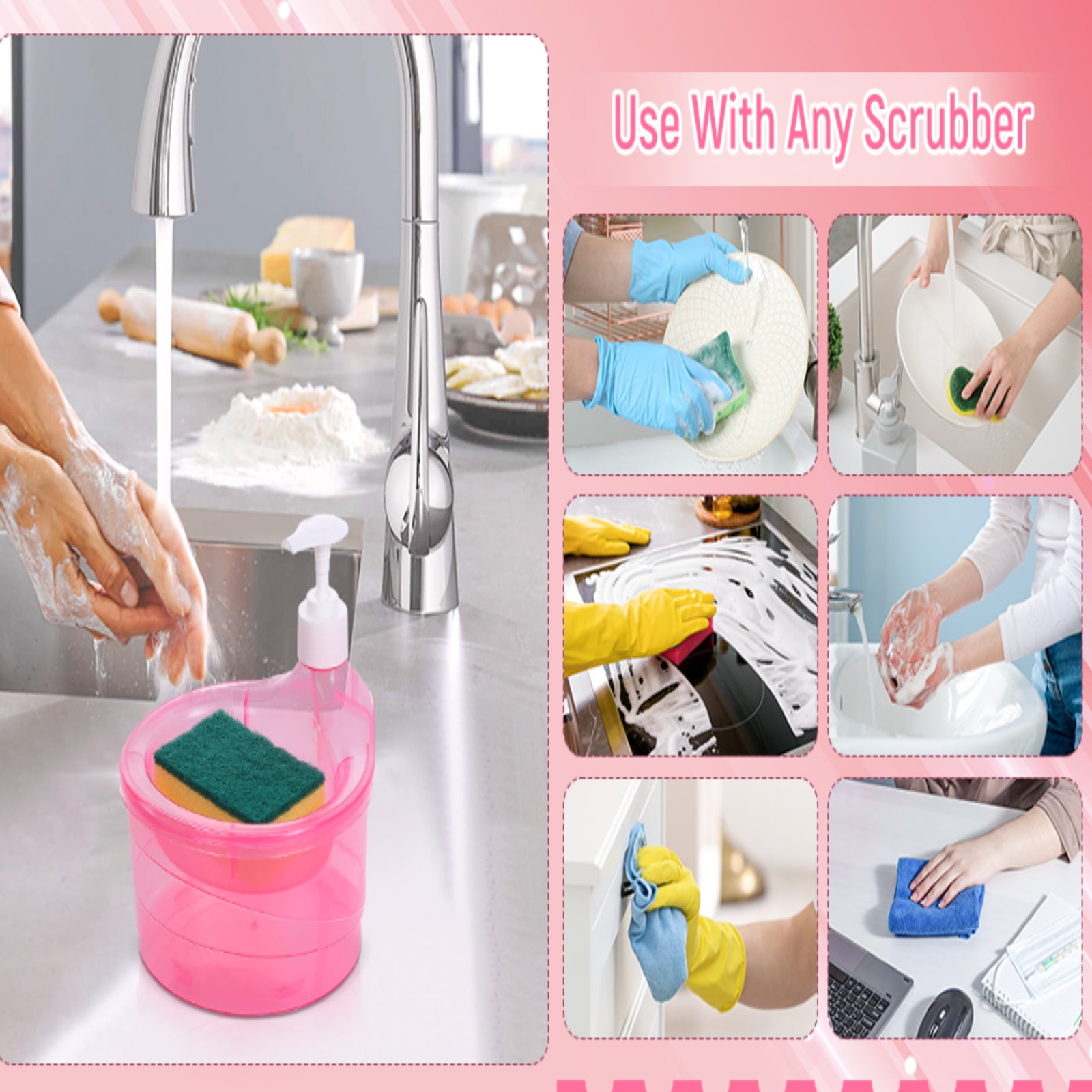 2-in-1 Dish Soap Dispenser with Sponge Holder Tray – Domestic