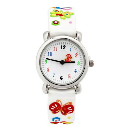 3D Cute Cartoon Quartz Watch Stainless Steel Wristwatches with Silicone band Time Teacher for Little Girls Boy Kids Children Gift (White.., By