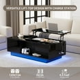 thumbnail image 3 of Lumiinofami 47" LED Lift Top Coffee Table, Modern High Glossy Coffee Tables with Charging Station for Living Room, Center Table with Hidden Compartment, Storage Drawer, LED Lights, Black, 3 of 9