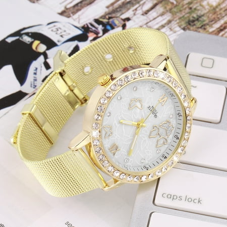 Ladies College Logo Quartz Watches - Women Fashion Crystal Butterfly Metal Mesh Band Quartz Analog Wrist Watch