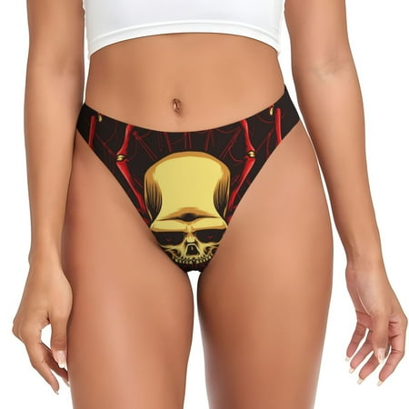 Qokaie Red Skull Spider Printed Women s Cotton Thong Underwear  Sexy Breathable Panties G-string-3X-Large
