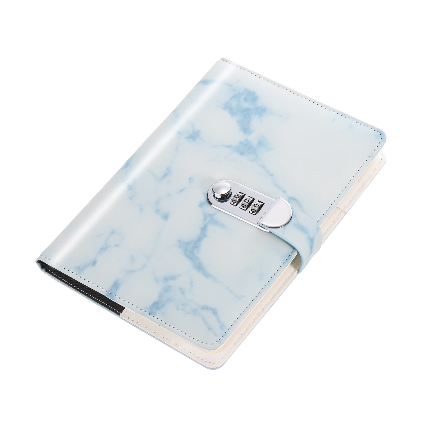 Uxcell A5 Diary with Lock, Journal with Lock Cute Journaling Leather Notebook Journal Marble Diary, Blue