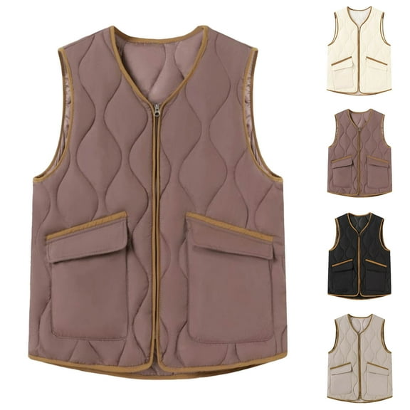 jtjvou Winter Vest Women Fashionable Sleeveless Outerwear Warm Stand Collar Layering Piece Cold Weather Beige XXXXL