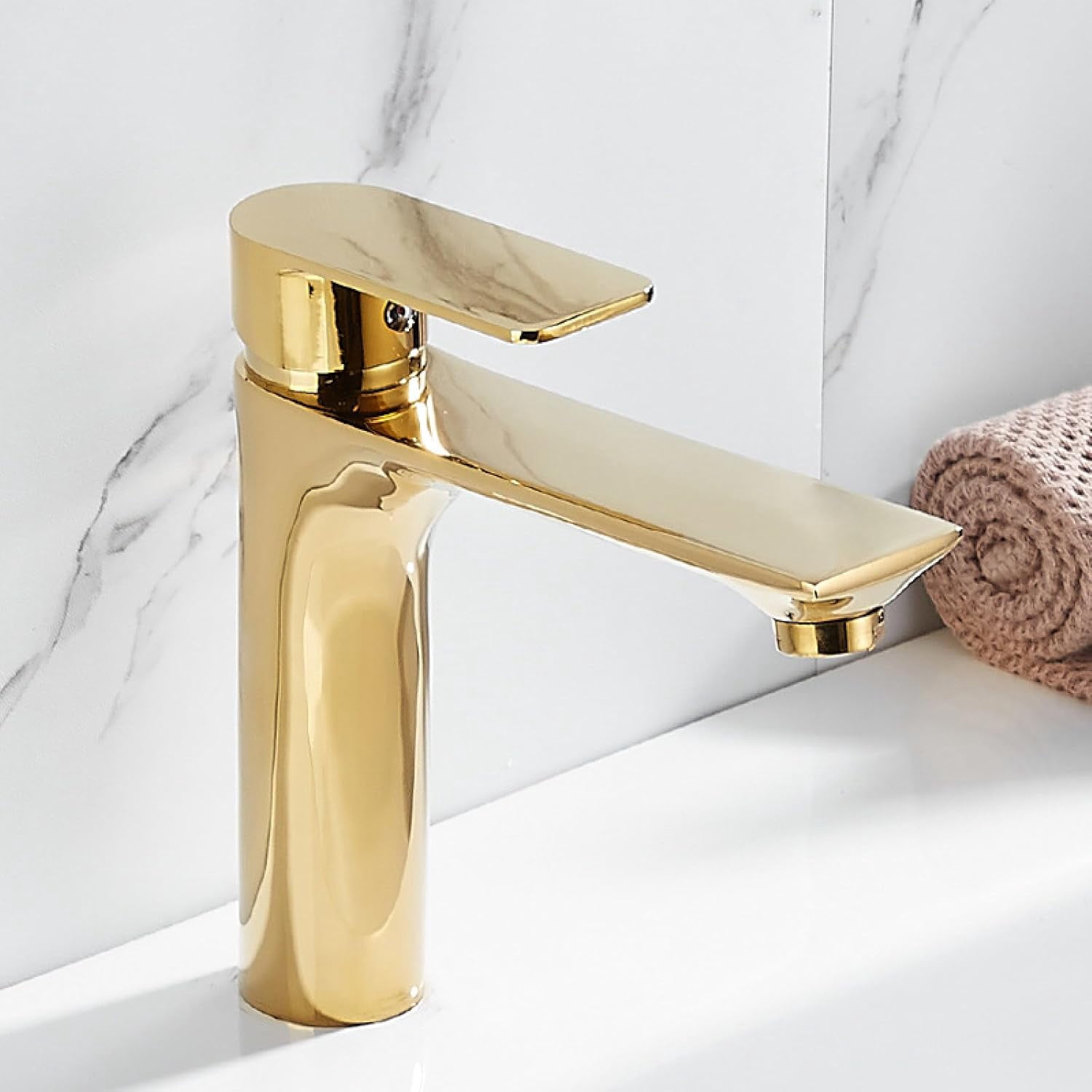 Sink Faucet for Bathroom Gold Brass Single Handle Bathroom Sink Faucet Bathroom Faucets for Sink 1 Hole Hot Cold Water Sink Faucet, A