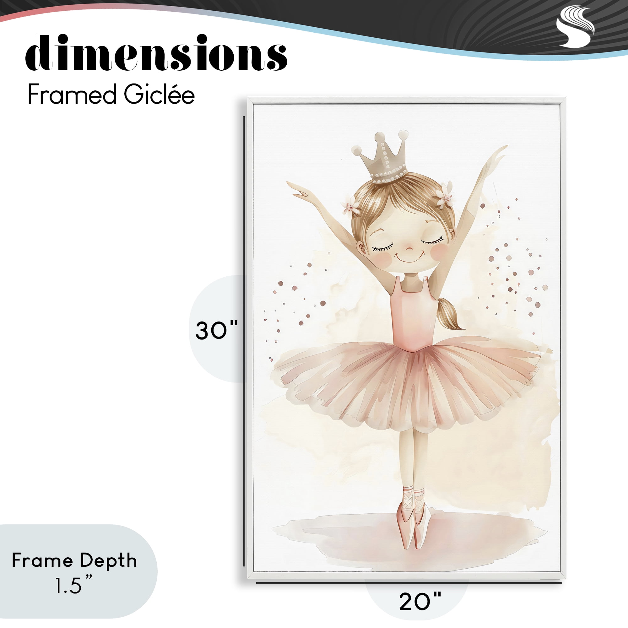 Stupell Industries Crowned Ballerina with Flowers White Framed Giclee Art, design by Creative Studio