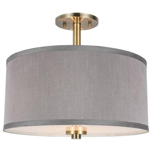 Woodbridge Lighting Drum 3-Light Fabric LED Semi-Flush Mount in Brass/Gray