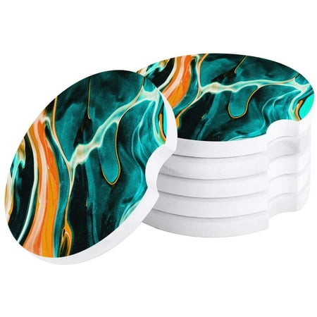 

FMSHPON Marble Texture Fluid Oil Painting Green Set of 4 Car Coaster for Drinks Absorbent Ceramic Stone Coasters Cup Mat with Cork Base for Home Kitchen Room Coffee Table Bar Decor