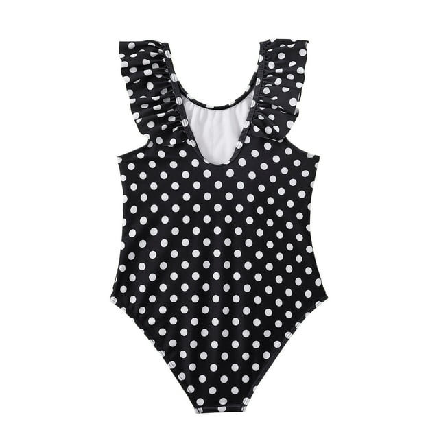 Sunnyoo Girls One-Piece Swimsuit Polka Dot Ruffle UPF50+ Bathing Suit Swimwear, Sizes 7-14