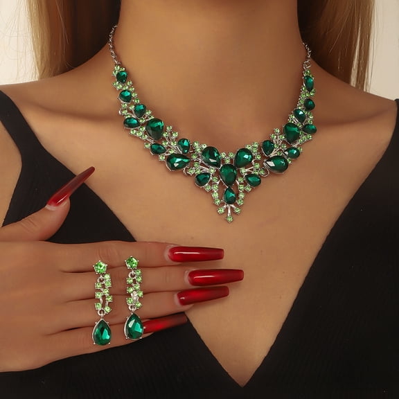 TAZAG Bridal Wedding Accessories Artificial Crystal Necklace Earrings Set Banquet Prom Party Accessories