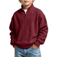 thumbnail image 2 of Wine Boys Waffle Knit Full Zip Sweatshirt Size 3-4 Years, Stand Collar Long Sleeve Jacket， Casual Athletic Tops for School Daily Wear Fall Spring Outfits, 2 of 8