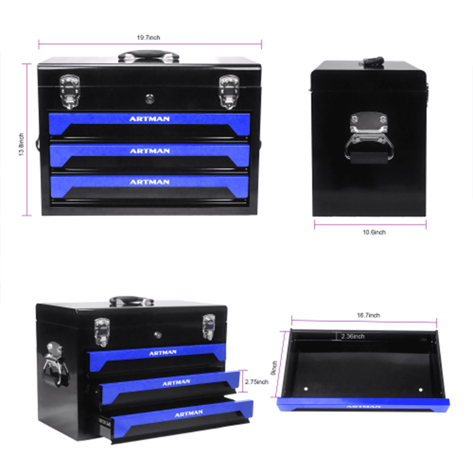 ARTMAN 439 Piece Mechanics Tool Set, 3 Drawer Heavy Duty Portable Toolbox Storage Case with Drawer for Garage Workshop Repair Shop