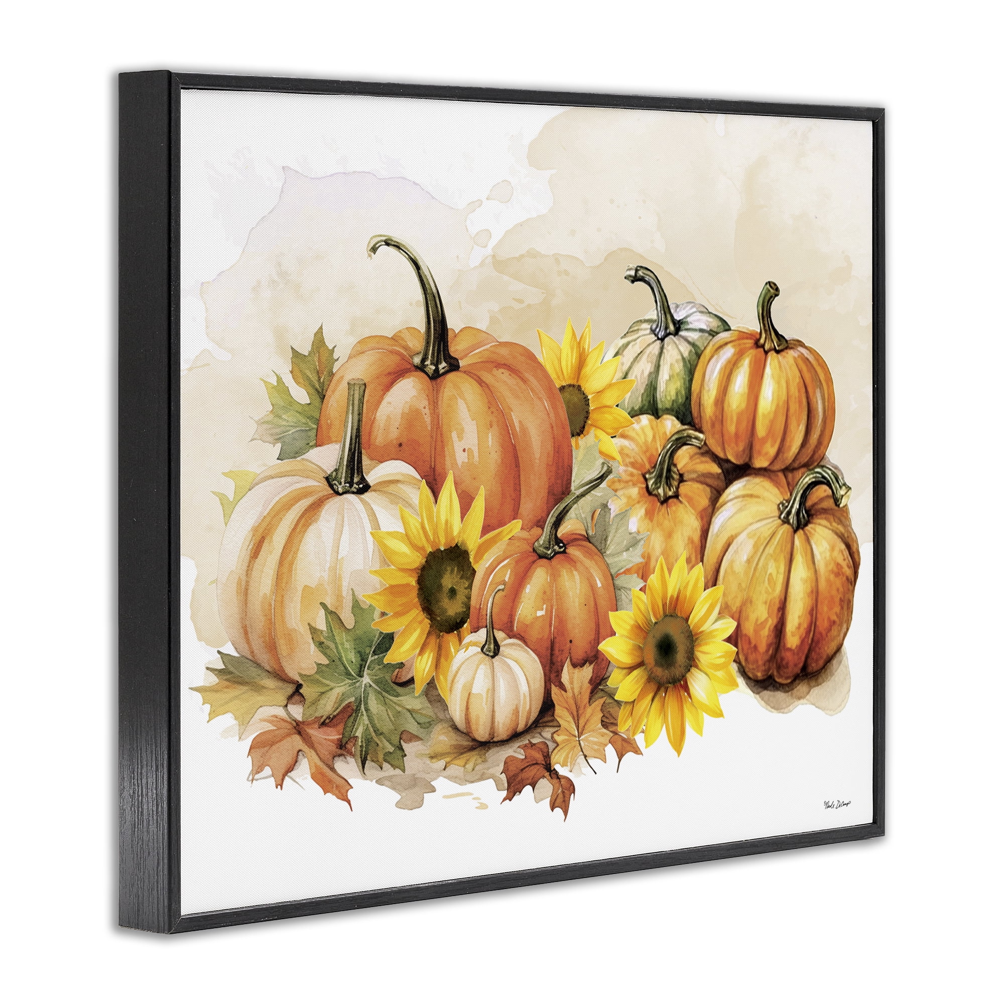 Stupell Industries Pumpkin & Sunflower Bundle Botanical & Floral Painting Black Framed Art Prints Wall Art, 14 x 11