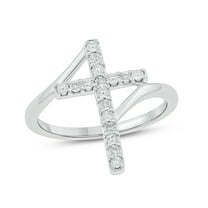 Diamond Cross Ring for Women in 925 Sterling Silver, Women's Vertical Cross Ring with Bypass Band and Accented with Round White Diamonds, Silver Religious Ring