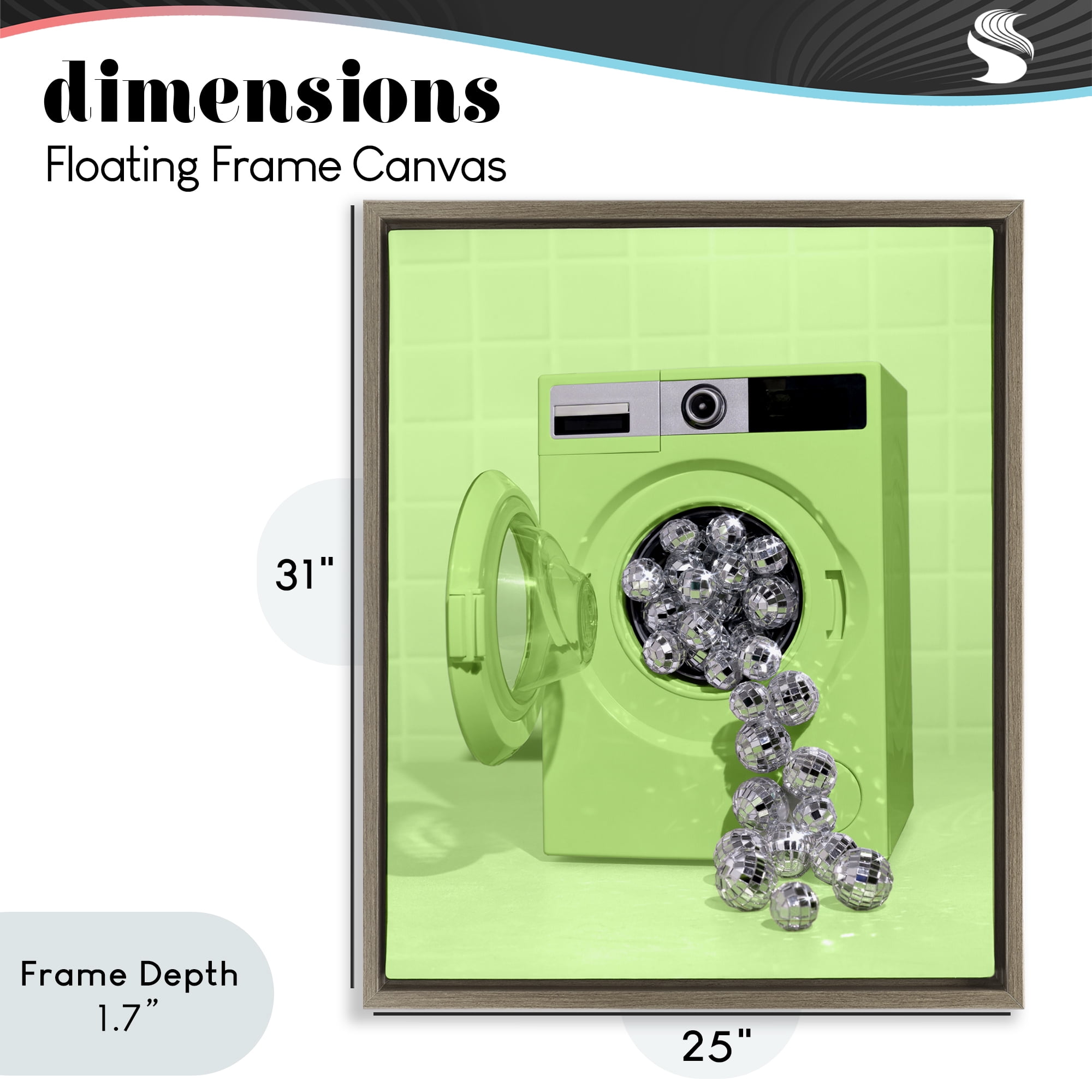 Stupell Industries Disco Laundry Machine over Lime Brown Framed Floater Canvas Wall Art, design by LISH Creative