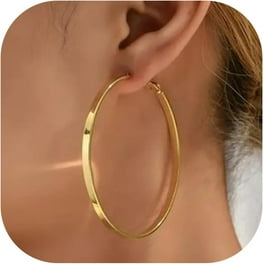 Flattened Gold Hoop Earrings for Women 14K Real Gold Plated Hoops Hypoallergenic Lightweight Earring