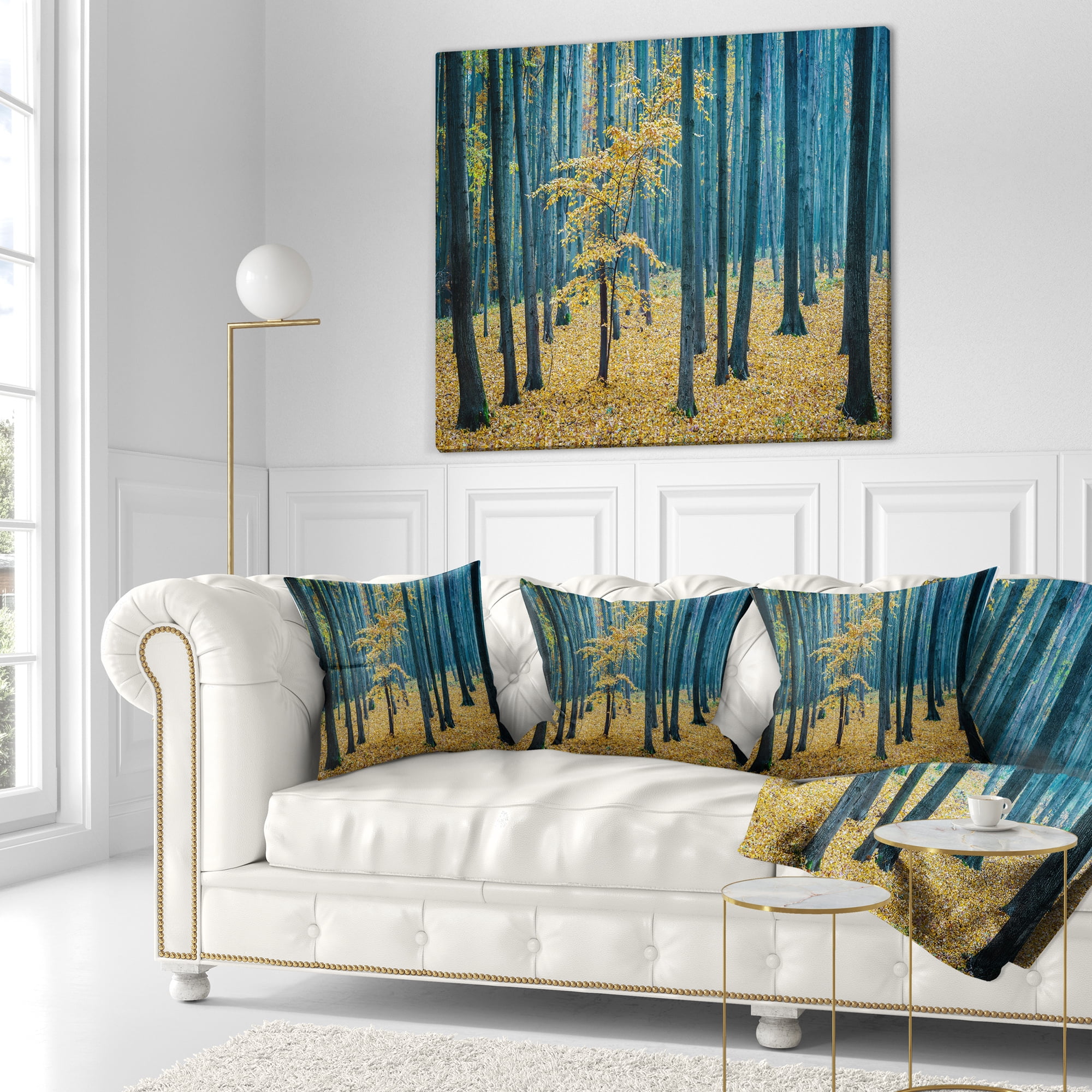 Designart Dense Autumn Beach Forest - Oversized Forest Throw Pillow - 16x16