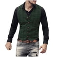 thumbnail image 2 of Afuyipoi Men Plaid Vest V Neck Single Breasted Button Front Formal Vest Green Size XL, 2 of 7