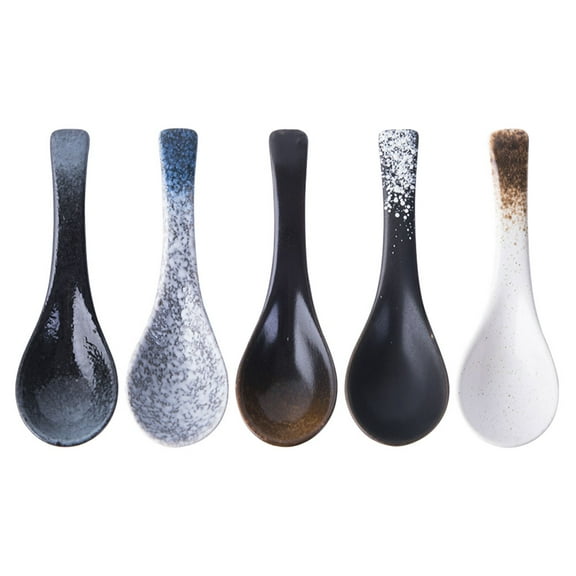 5pcs Ceramic Spoons Japanese Style Soup Spoons for Home Restaurant Hotel