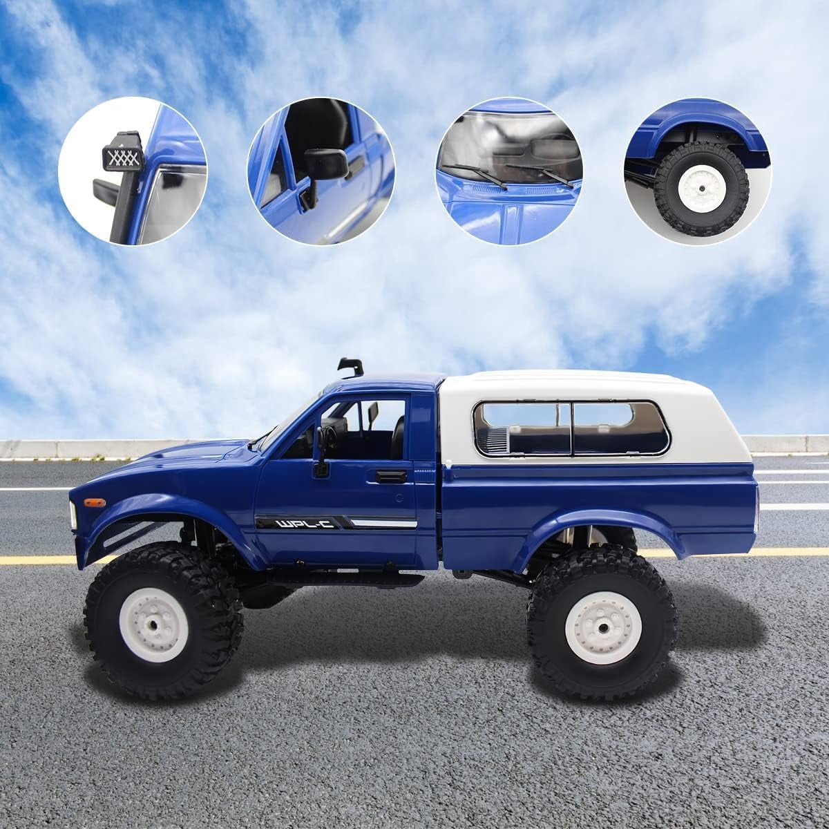 RC Crawler Truck, Remote Control Pickup Truck with LED Light, Off-Road RC Rock Car with Throttle & Steering Control for Kids and Adults