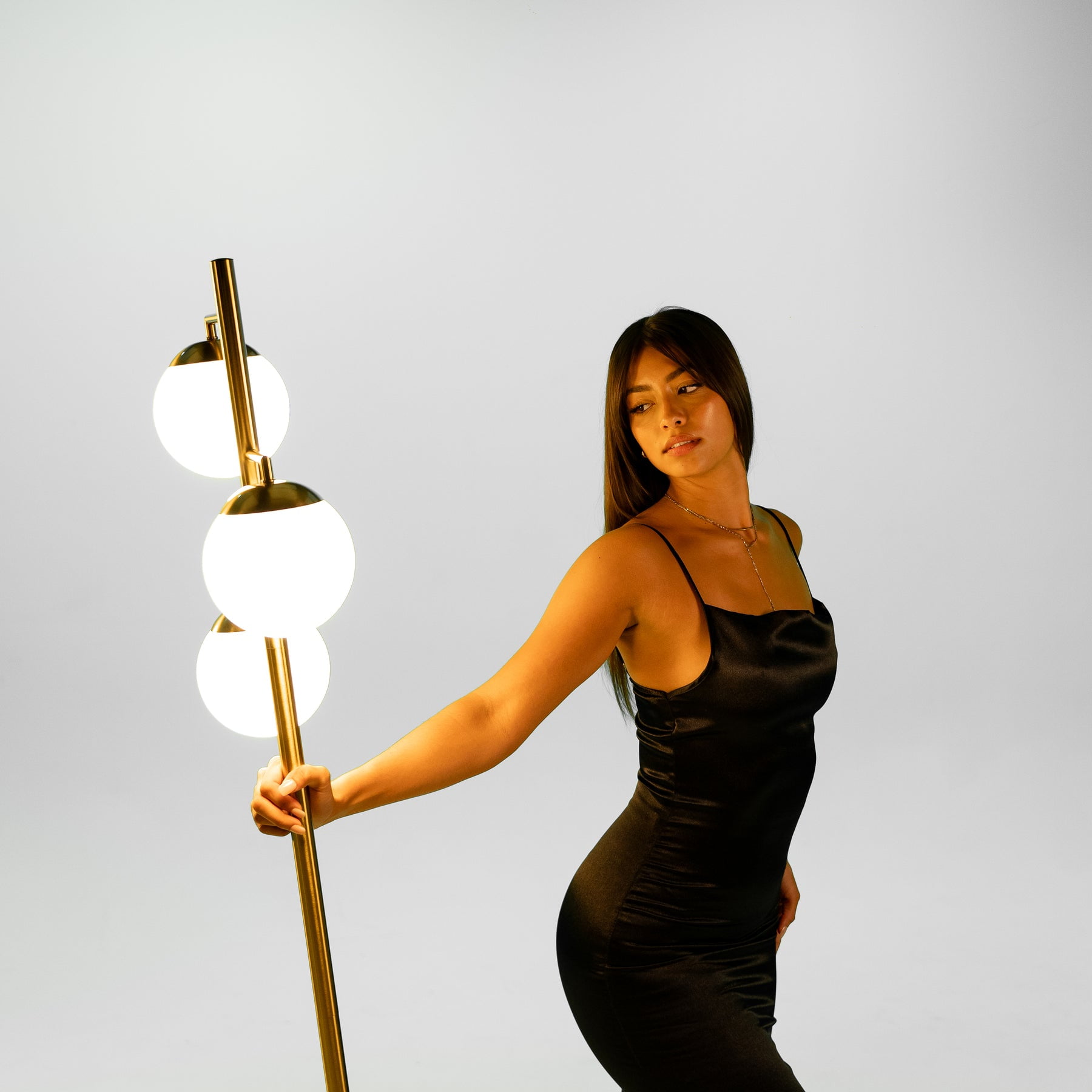 Ozarke Cosmic Glow Floor Lamp, Modern Freestanding Lamp with 3-Globe Glass Shade, UL Listed - Brass