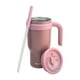thumbnail image 5 of Termo Doble Pared Acero Inoxidable Exterior e Interior, Vaso Térmico con Tapa Doble y Popote Plástico con Silicona y Asa Ergonómica, Capacidad 900 ml, Rosa, 5 of 8