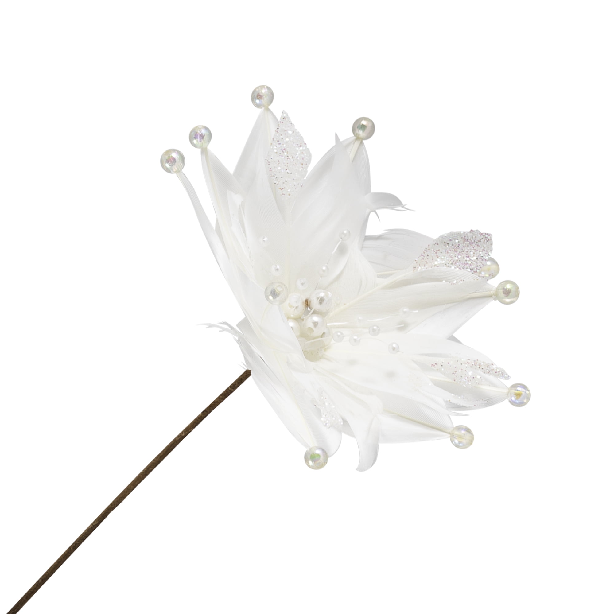 Northlight Beaded Feather Poinsettia Artificial Christmas Pick - 13.75" - White