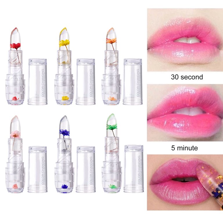 3.2g Lip Balm Nourishing, Soften Dead Skin, Moisturizing - Color-changing  Jelly Flower Lipstick for Makeup (Girls Supply)