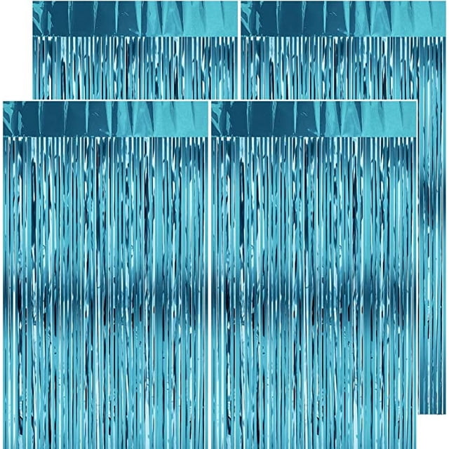 Cortina con Flecos de Cumpleaños Azul Claro - 4 Piezas 1 x 2M Cortina con Flecos Metálicos Brillantes - Cortina de Telón de Fondo de Aluminio - Decoración de Fotomatón de Baby Shower de Cumpleaños