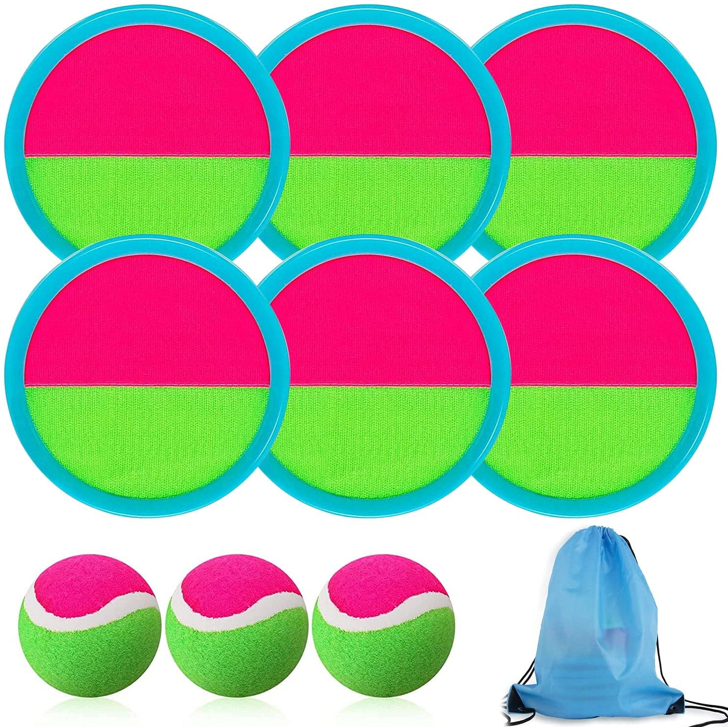 Toss and Catch Ball Game Set, Catch Game Toys with 6 Paddles and 3 Balls, Outdoor Paddle Ball