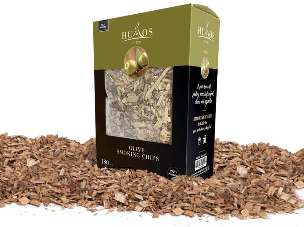 HUMOS Olive Smoking Wood Chips for BBQ, Smoker, Kamado and Gas, Charcoal & Electric Grill (Olive)