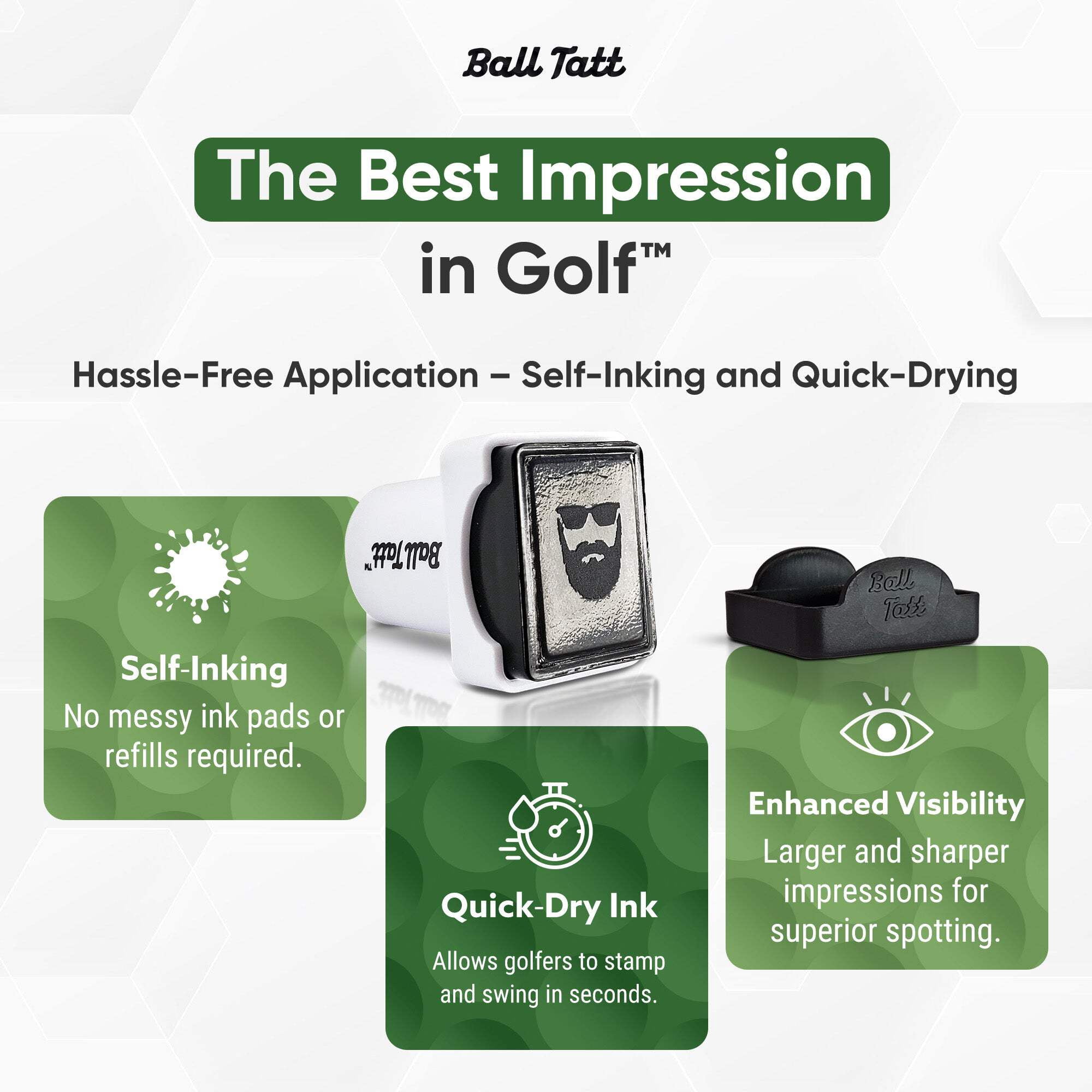 Ball Tatt - Golf Ball Stamp Self-Inking Waterproof with Hatclip and Ball Marker, Beard Man