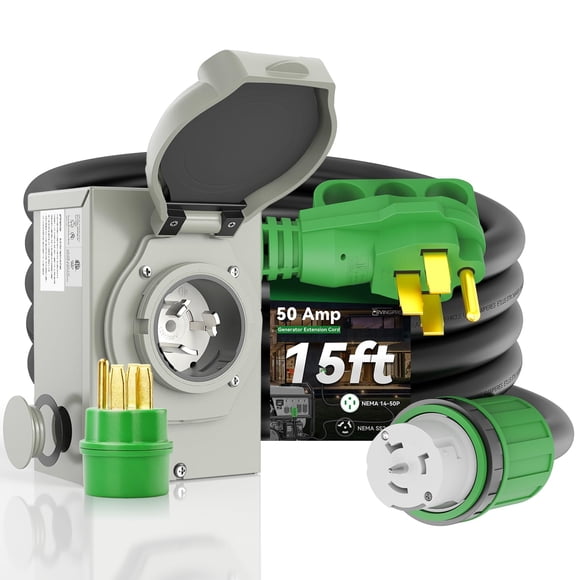 Kit de cable de generador y caja de entrada RVINGPRO, 50 amperios y 15 pies ETL