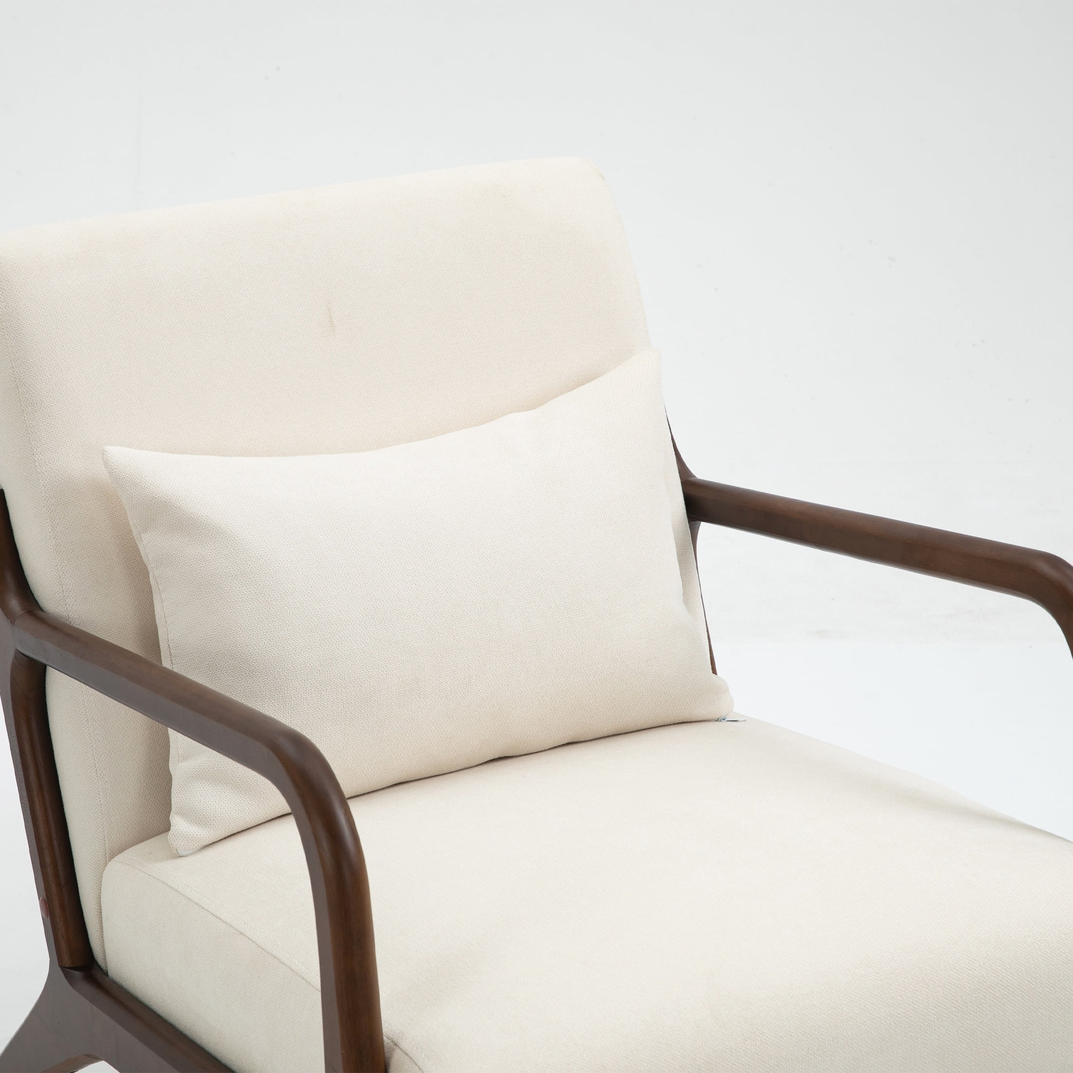 PORKISS Modern Arm Chair Velvet Fabric Upholstered Comfy Reading Accent Chair with Solid Wood Frame and Pillow, Armchair Comfort Club Chair Lounge Chair for Living Room Bedroom Sunroom, White #2