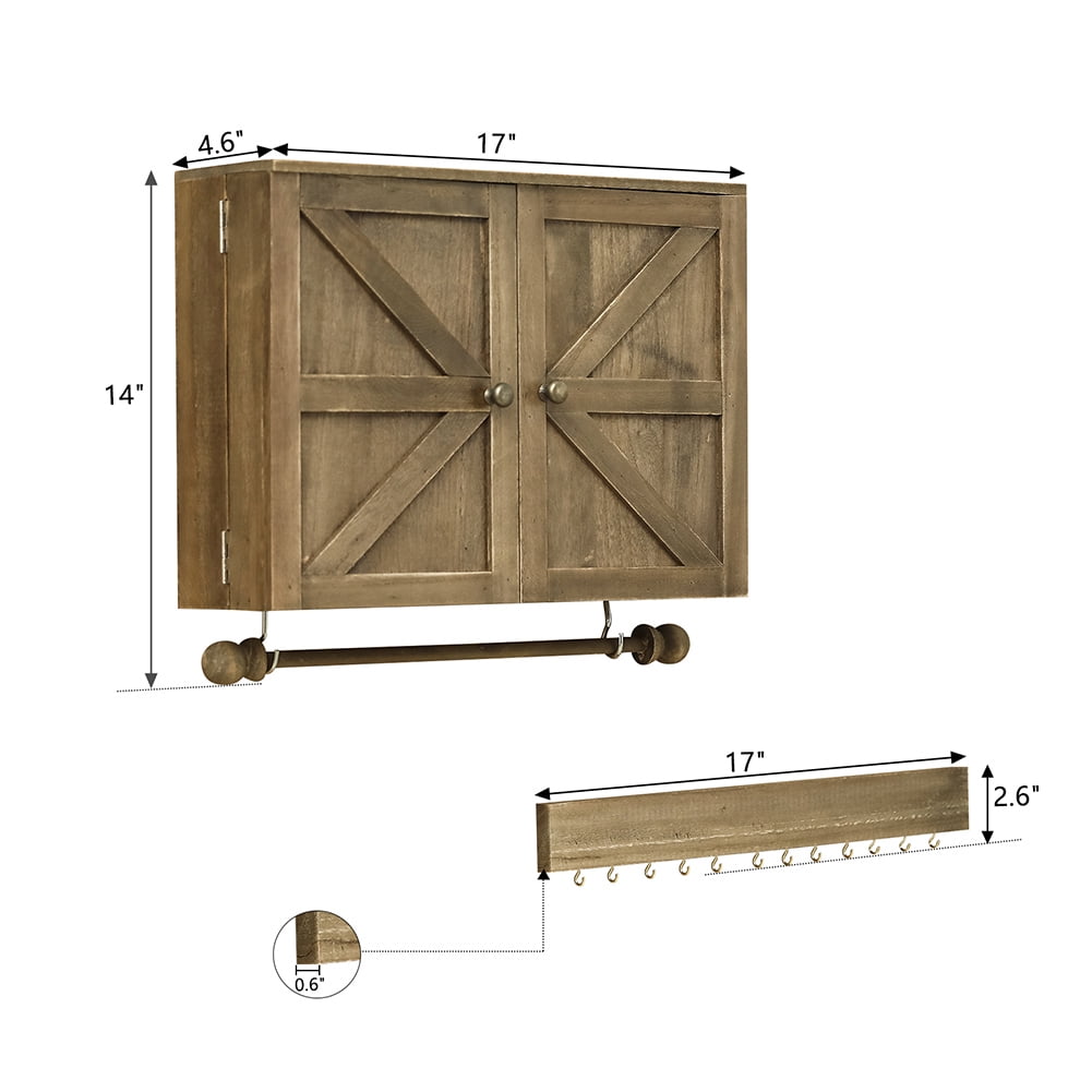 Private Jungle Wooden Jewelry Box With High-Grade Wall Barn Door Decoration, Jewelry Seat For Necklaces, Earrings, Bracelets, Rings - Brown
