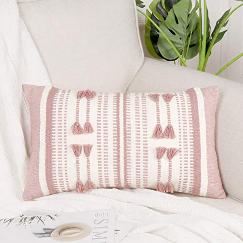 OJIA Farmhouse Black and Cream Throw Pillow Cover Tribal Woven Stripes Pillow Cushion Case Boho Accent Pillowcase Neutral Collection for Sofa Bed Home Decoration Lumbar 12 x 20 Inches, Black