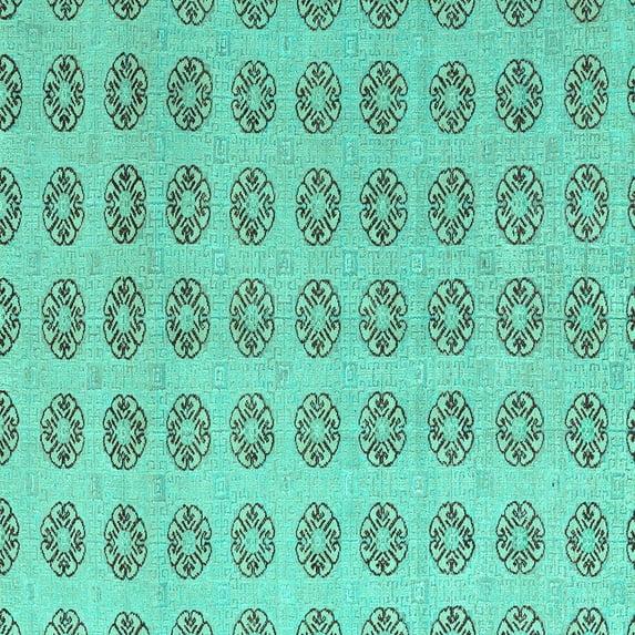 Ahgly Company Machine Washable Indoor Square Abstract Turquoise Blue Modern Area Rugs, 5' Square