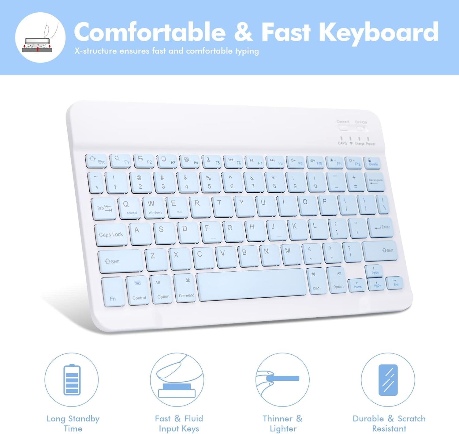 KOMI Wireless Keyboard Case for iPad 10.2" 9th 8th 7th Generation, Detachable Bluetooth Keyboard with Pencil Holder for iPad 10.2 Inch/iPad Air 10.5"(3rd Gen)/iPad Pro 10.5 in, Blue