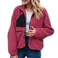 thumbnail image 2 of felwors Womens Fuzzy Fleece Jacket Fall Casual Long Sleeve Cropped Button Down Shacket Coats Outwear With Pockets Hot Pink, XL, 2 of 8