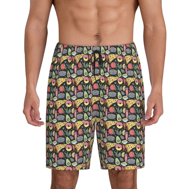 Fotbe Doodle Food Pantalones Cortos de Pijama para Hombre, Ropa de Dormir, Pantalones de Pijama Cortos para Hombre-Large