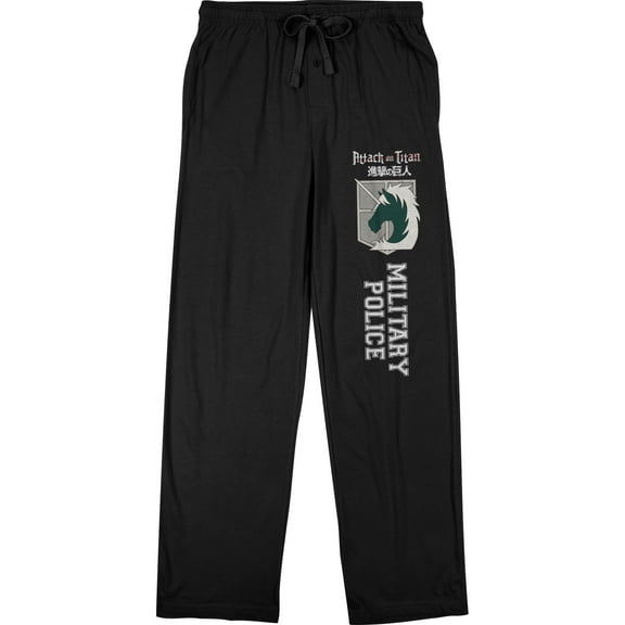 Attack On Titan Men's Military Police Text & Symbol Black Sleep Pajama Pants-X-Large