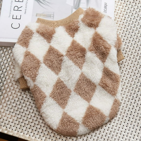 Yidarton Small dogs pet autumn and winter dog cat plaid clothes Teddy Bichon Boomerang cat fleece coat Milk Tea