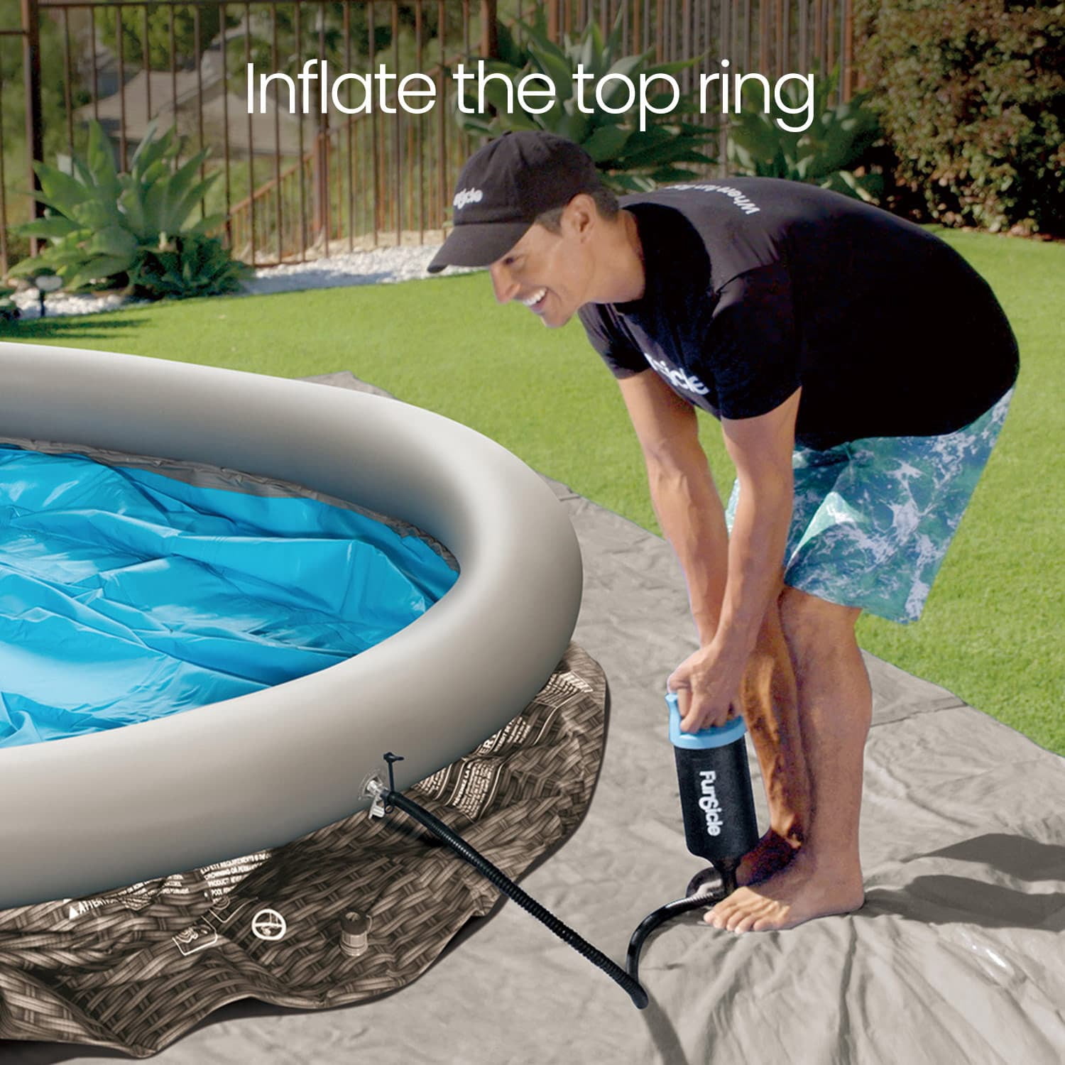 Funsicle QuickSet Designer Above Ground Swimming Pool Set – with FB400 Filter Pump, 12' x 30", Inflatable Top Ring, Round, Double Rattan