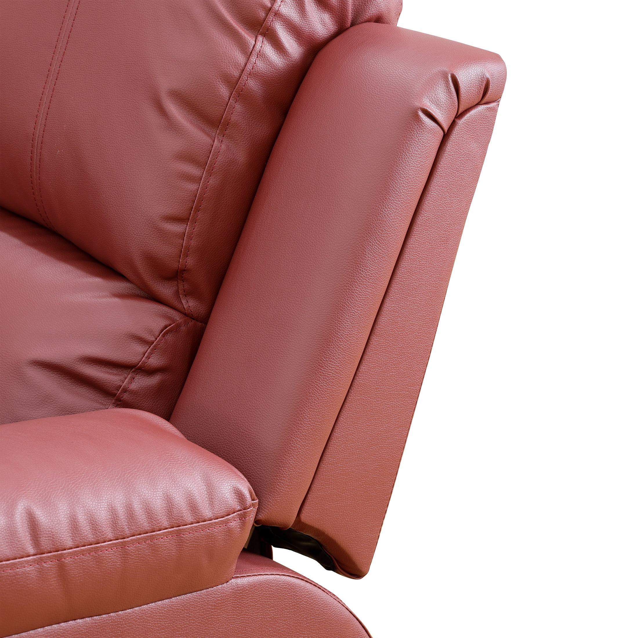 AUKFA 3 Seats Recliner Sofa Chair, Home Theater Sofa with Flipped Backrest and Cupholder, Red