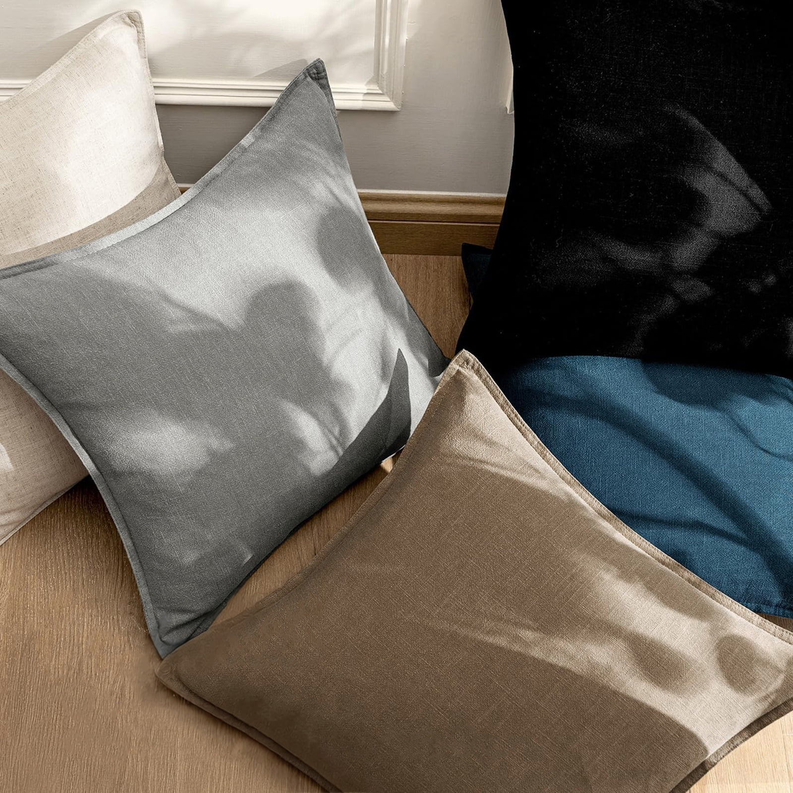 Fancy Homi 2 Packs Coco Brown Decorative Linen Soild Throw Pillow Covers 18x18 Inch for Living Room Couch Bed sofa, soft Square Farmhouse Vintage Cushion Cases Modern Home Décor, 45x45 cm