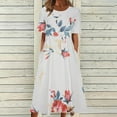 thumbnail image 2 of Drses Summer Dresses for Women 2024 Fashion Women Casual Sexy Round Neck Printing Elastic Waist Short Sleeve Pockets Dress Women's Casual Dresses, 2 of 5