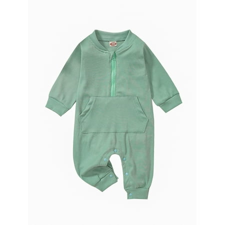 

Franhais Infant Baby Spring Autumn Jumpsuit Solid Color Long Sleeve Half Neck Zipper Romper