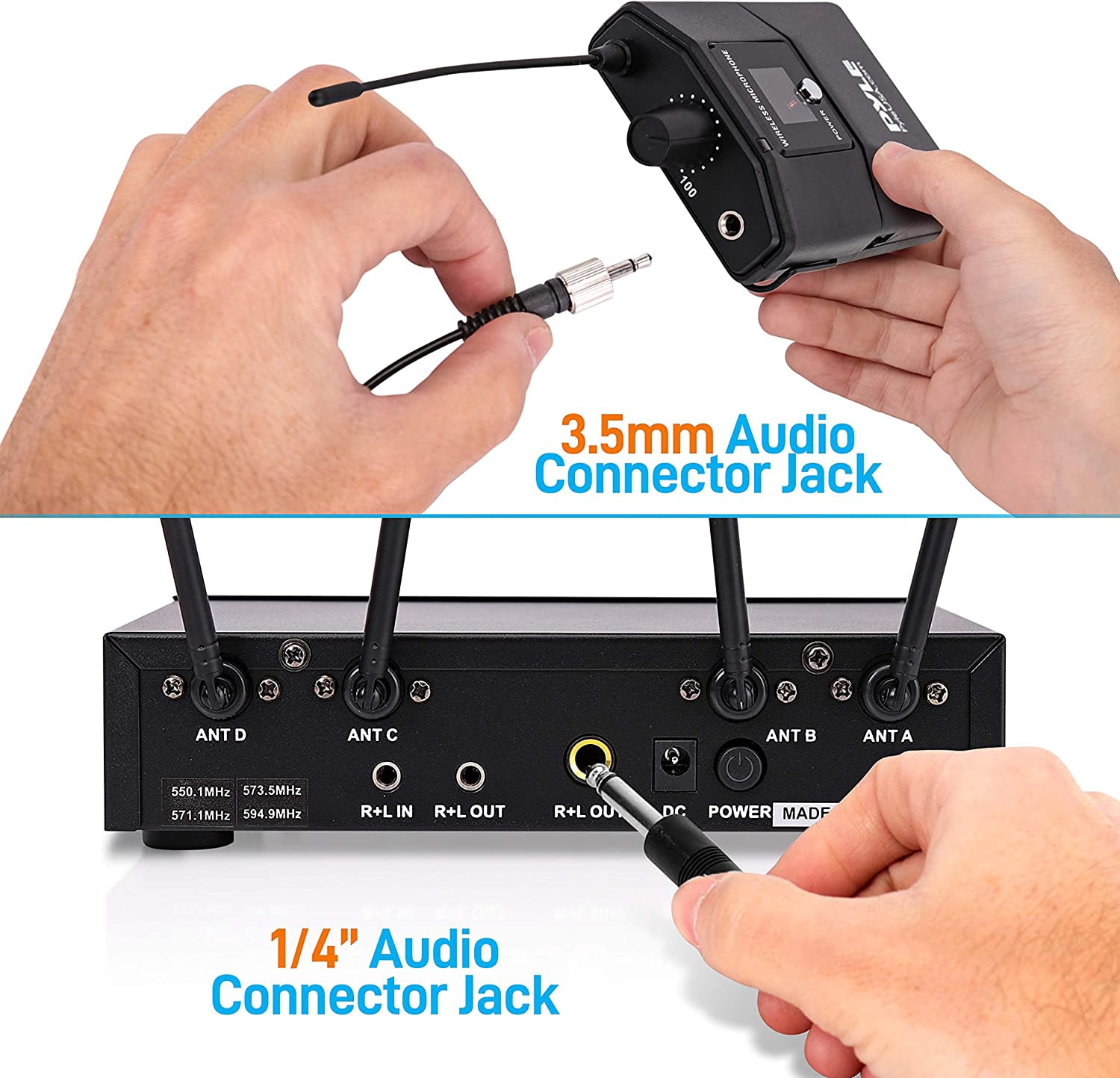 Pyle Portable Wireless Microphone System Battery Operated Four Bluetooth Cordless Microphone Set