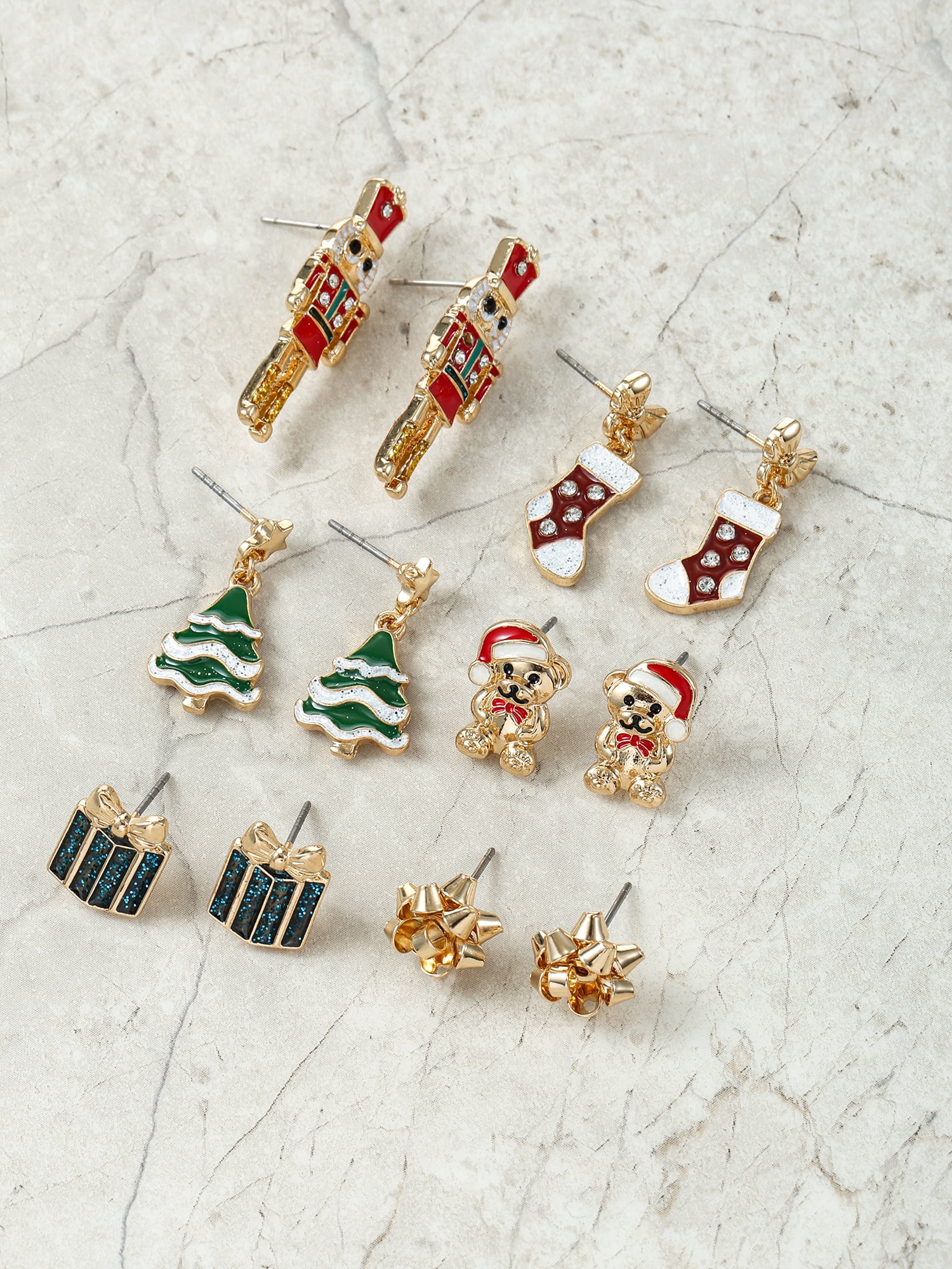 Holiday Time Stud Earrings Set, 6 Pairs