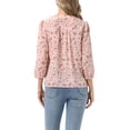 thumbnail image 3 of INSPIRE CHIC V Neck Floral Shirt for Women's 3/4 Sleeve Smocked Front Button Up Casual Summer Blouse Top XS Light Pink, 3 of 5